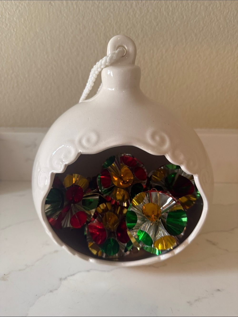 Vintage Ceramic Diorama Cutout Holiday Ornament Large